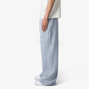 Pantalon ample pour homme, coupe droite, léger, taille mi-haute, tissu en coton / polaire, jambe large, décontracté, surdimensionné, jogging - Product Image 3