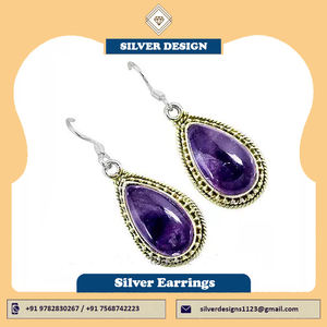 Pendientes de Plata de Ley 925, Corte Brillante Natural en Forma de Pera, Engaste de Bisel, Piedra Preciosa de Fluorita, Pendientes Largos Hechos a Mano, Joyería ODM - Product Image 4