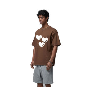 T-shirt surdimensionné en coton pour hommes couleur marron foncé Design graphique personnalisé Streetwear hommes t-shirts pour garçons - Product Image 3