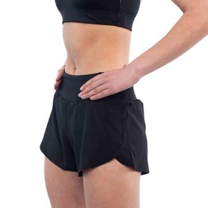 Shorts de course taille basse pour femme, bleu marine uni, séchage rapide, en Spandex et Polyester, avec poches et taille élastique - Product Image 6