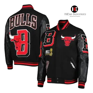 Lã letterman Real couro Varsity jaqueta preta dos homens personalizados com cor personalizada bordado logotipos jaqueta para homens feitos no Paquistão