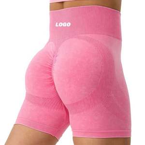 กางเกงขาสั้นออกกำลังกายโยคะสำหรับผู้หญิง ผ้าสแปนเด็กซ์/ไนลอน แห้งเร็ว ทรงสลิม เอวกลาง แต่งโลโก้ตามสั่ง ลวดลายฟรอสต์  พร้อมเชือกผูกเอว - Product Image 4