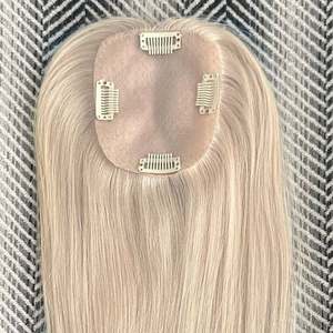 18A Ash Blonde Remy European Human Hair Topper 6x6 Silk Base Lace Closure Thin <b>Skin</b> PU <b>Short</b> Natural Look - Product Image 4
