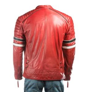 Blouson en cuir pour homme grande taille, couleur unie, avec fermeture éclair, style décontracté, en cuir de mouton, type motard, pour l'hiver – Vente en gros - Product Image 4