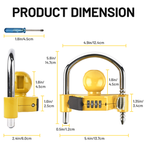 Verrou de remorque universel jaune avec coupleur de boule de remorquage à combinaison, compatible avec les supports de remorque de 1-7/8'', 2'' et 2-5/16'' - Product Image 2