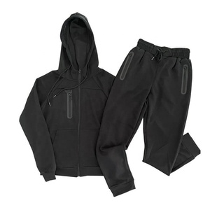Combinaison de sport OEM logo personnalisé pantalon à capuche zippé en polyester à manches longues ensemble 2 pièces jogging survêtement pour hommes - Product Image 3