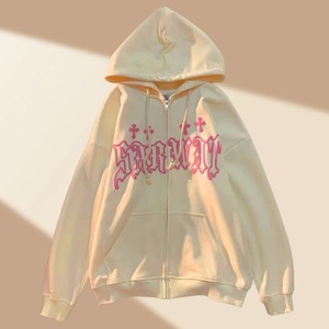 Sudadera con capucha de punto con cremallera y bolsillo de espuma con letras de estilo americano para mujer, chaqueta superior informal holgada para parejas - Product Image 2