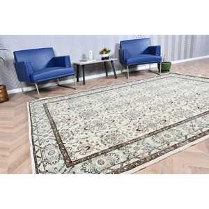 Alfombra vintage de 6.2x9.1 pies, alfombra turca grande, alfombra blanca con lunares - Product Image 2