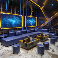 Conjunto de Asientos de Lujo para Club con Luces LED, Sofá de Cuero, Banqueta Modular, Mesa de Bar VIP y Otomana para KTV, Discoteca o Salón