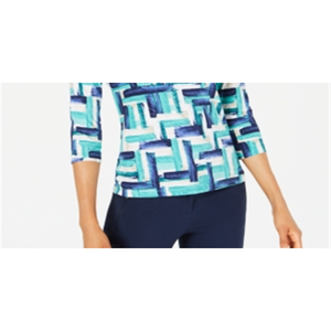 Collezione JM: Top Jacquard Stampato da Donna, Vestibilità Ampia, in Poliestere Lavorato a Maglia, Blu Tinta Unita, Taglie da XS a XL, per Ufficio o Feste - Product Image 3