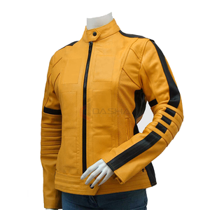 Chaqueta de cuero de bombardero de piel de oveja personalizada OEM para mujer, estilo de motocicleta Varsity de talla grande con cremallera - Product Image 3