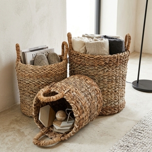 Ensemble de paniers de rangement en écorce de bananier naturelle, tressage diagonal épais, poignée en arche, pot cylindrique, décoration artistique pure pour la maison - Product Image 4