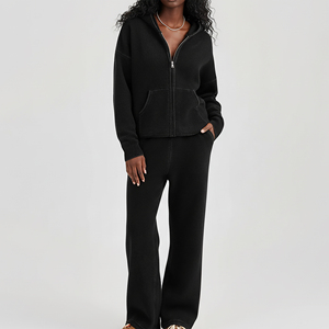 2025มาใหม่100% ชุดวอร์มผ้าคอตต้อนฮิปฮอปโอเวอร์ไซส์มีซิปมีฮู้ดและกางเกงจ็อกเกอร์แบบบานโลโก้กำหนดเองสีทึบ - Product Image 6