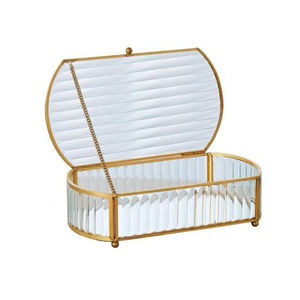 Elegante Caja Organizadora de Latón y Vidrio, Base Rectangular de Metal Dorado con Espejo, Exhibidor de Joyería para Escritorio - Product Image 6