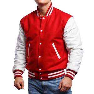 Chaquetas Varsity Bordadas en Chenilla Personalizadas de Alta Calidad en Rojo y Blanco, Chaqueta de Béisbol Extra Grande Personalizada para Hombre - Product Image 4