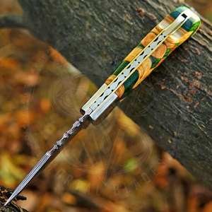 Couteau pliant de haute qualité en acier damas cuivré, fabriqué à la main avec manche en bois multi-usage pour le camping et la randonnée, personnalisable OEM - Product Image 4