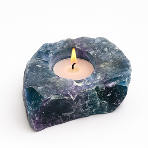 Porte-bougie en cristal naturel multi-fluorite, fait à la main, écologique, pierre de guérison, support de bougie, décoration d'intérieur, cadeau - Product Image 1