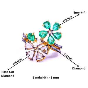 Diseñador 14K Oro Bajo MOQ Joyería Proveedor Esmeralda Piedra preciosa Asequible Señoras Use Anillo DE FLOR DE DIAMANTE - Product Image 2