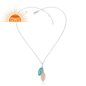 Aqua et Rose Calcédoine Gemme Argent Sterling 925 Multi Pendentif Collier Bijoux Collection Classique - Product Image 3
