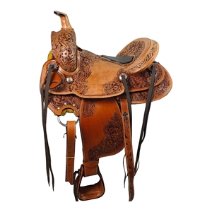 Sillín de Wade occidental de alta calidad Ranch Roping Hard Seat Floral Tooled Leather Horse Pleasure Trail Saddles - Product Image 3
