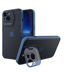 Funda Premium para iPhone 13 6.1 y iPhone 14 6.1 con Cubierta para Cámara y Soporte, Color Azul - Product Image 1