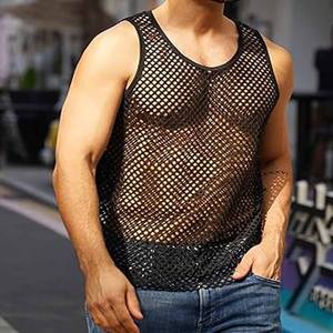 Débardeurs haute performance respirants grande taille pour hommes Logo personnalisé ou texte imprimé col rond vêtements d'entraînement débardeurs en vente - Product Image 3