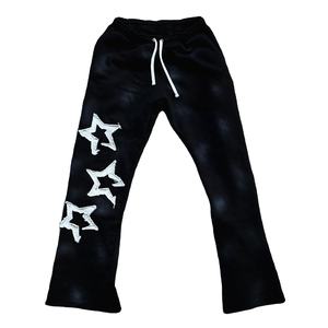 กางเกงวินเทจทรงขาบานสำหรับผู้ชาย น้ำหนักเบา ลุคทำสีซีดแบบแอซิดวอช ขากว้าง ผ้าฝ้ายเฟรนช์เทอร์รี่ สวมใส่สบาย สไตล์สตรีทแวร์ ผ้าวูล - Product Image 2