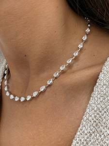 Graceful 14K Yellow Gold Trendy Tennis Necklace 8.95 Ct Pear Cut Lab Grown Diamonds Handmade Prong Setting IGI Certified Unisex - Product Image 5