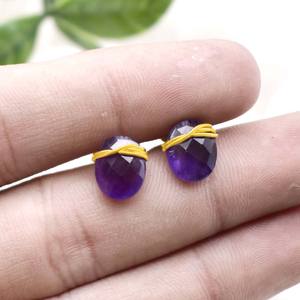 Boucle d'oreille en améthyste facettée Boucle d'oreille en fil enveloppé faite à la main Forme ovale Boucle d'oreille en pierre précieuse pour femmes - Product Image 5