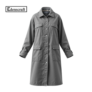 Manteau décontracté beige pour femme, long, écologique, respirant, léger, pour la journée, manches longues, tissu doux, broderie, poches poitrine - Product Image 4