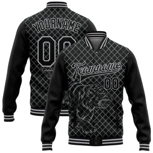 Directo industria venta al por mayor casual invierno personalizado Kelly verde rojo-blanco Navidad 3D bombardero Full-Snap Varsity Letterman chaqueta - Product Image 6