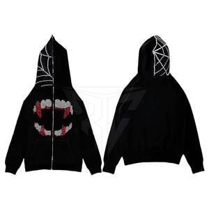 Sudaderas con capucha para hombre de moda superior con diamantes de imitación de buena calidad 100% algodón bajo MOQ patrón sólido para invierno - Product Image 1