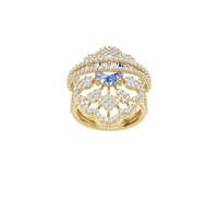 Anillo de Zafiro Azul para Mujer, Oro Amarillo de 14K, Gema Ovalada, Diamantes, Diseño de Escudo, Estilo Cóctel, Encaje Ornamentado, Mandala, Regalo Vintage