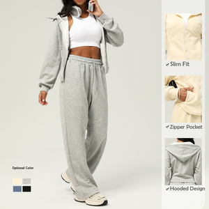 Pantalon droit à cordons suspendus à jambes larges 2Pcs Tracksuit Long Sleeve Zip up Hoodies Sweatshirt Outdoor Running Fitness - Product Image 2