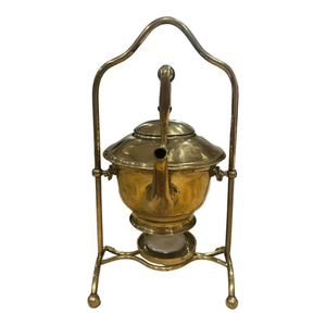 กาต้มน้ำทองเหลืองโบราณหรือหม้อชาบนขาตั้งพร้อมจานเตาของขวัญชาวินเทจ - Product Image 5