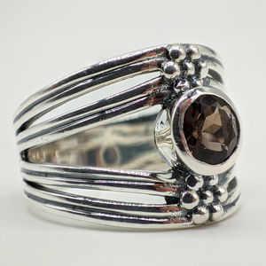 Anillos Unisex de Plata de Ley 925 con Diseño Clásico Vintage de Moda, Engaste de Bisel con Cuarzo Ahumado Tallado y Pulido de Alto Brillo, Certificados por Terceros - Product Image 3