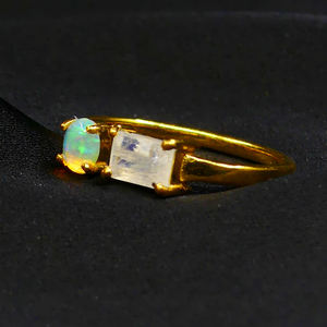 Bague de cocktail personnalisée en argent sterling 925 plaqué or à la main avec pierres précieuses semi-précieuses à la mode - Product Image 3