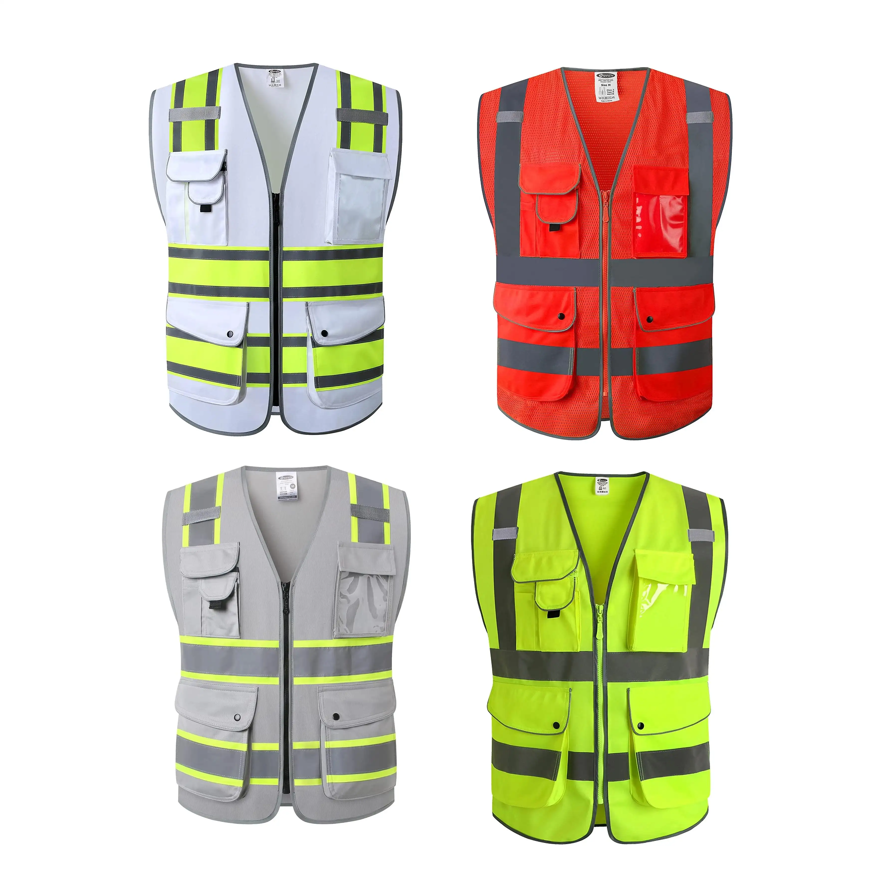 Venta al por mayor de fábrica LED de alta visibilidad tráfico construcción aeropuerto malla bolsillos talla única chaquetas reflectantes chalecos de seguridad con logotipo