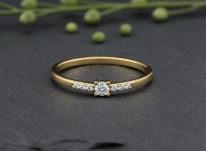 14k Gold Minimalist <b>Stacking</b> <b>Ring</b> Lab Grown VVS1 Diamond Promise <b>Ring</b> Custom Design Round Brilliant Cut Prong Setting Jewelry - Product Image 4