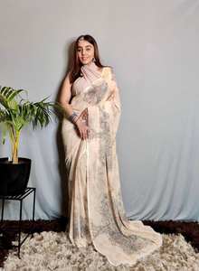 Dgb Exports Vente Chaude Pakistanais Saree Satin Patta Fancy Ethnic Wear Saree avec Bangloriy Silk Fancy Blouse - Product Image 4