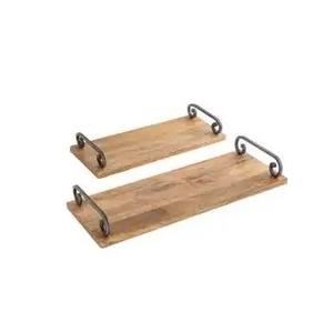 High Quality Rectangular Wooden Serving <b>Tray</b> With Metal Handles for Home and Hotel Food & <b>Drinks</b> Serving <b>Trays</b> - Product Image 2