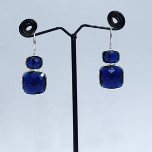 Boucles d'oreilles en argent sterling 925 faites à la main avec pierre précieuse de quartz bleu Style classique unique Excellente qualité - Product Image 1