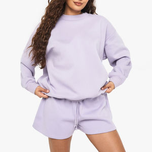 Ensemble sweat-shirt et short pour femme, manches longues, surdimensionné, uni, logo personnalisé, hiver, polaire, écologique, respirant - Product Image 1