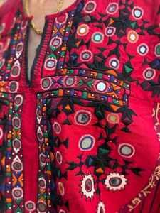 Heritage Indian Soof Embroidered Red Dress XL Handmade Traditional Ethnic Women Outfit - Product Image 3
