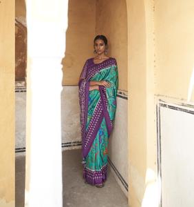 Nueva última seda suave con estampado de Ikkat con Sari de forcejeos adjunto con blusa de seda suave con piezas de trabajo de bordado estampado - Product Image 2