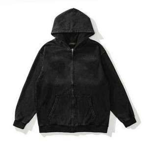 Sudadera con Capucha y Cremallera de Diseño Urbano, Lavado Ácido, Estilo Gótico, Holgada, Personalizada, 100% Algodón, Fabricada en Felpa Francesa, para Hombre, con Hombros Caídos - Product Image 6