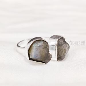 Anillo de Piedra Natural para Mujer, Anillo de Dos Piedras de Labradorita Natural, Regalo de Navidad o San Valentín, Anillo de Plata de Ley 925 - Product Image 3