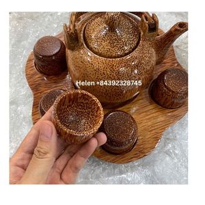 Ensemble de théière en noix de coco brune en gros Offre Spéciale naturel fabriqué par des artisans intelligents prix bon marché - Product Image 6