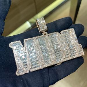 Pendentif personnalisé en or blanc et or rose avec diamants LL VVS, serti en bélière, style hip-hop pour hommes, pour les fêtes - Product Image 1