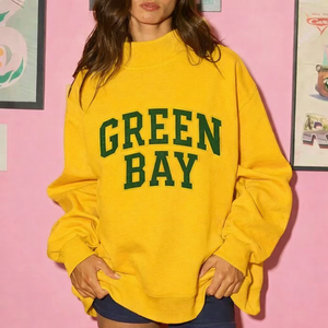 Women Oversized Stand Collar Printed Fleece Casual Loose Fit Long Sleeve Cozy Pullover Streetwear Badge <b>Sequined</b> <b>Top</b> - Product Image 3